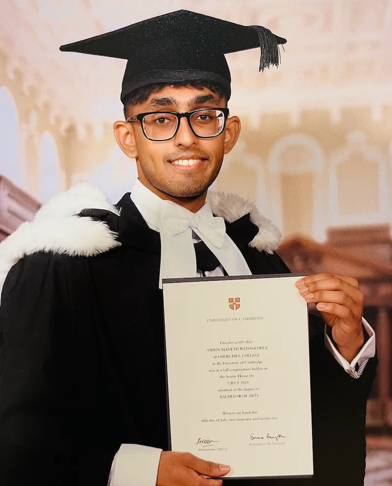 Vidun Wedagedera at his Cambridge graduation